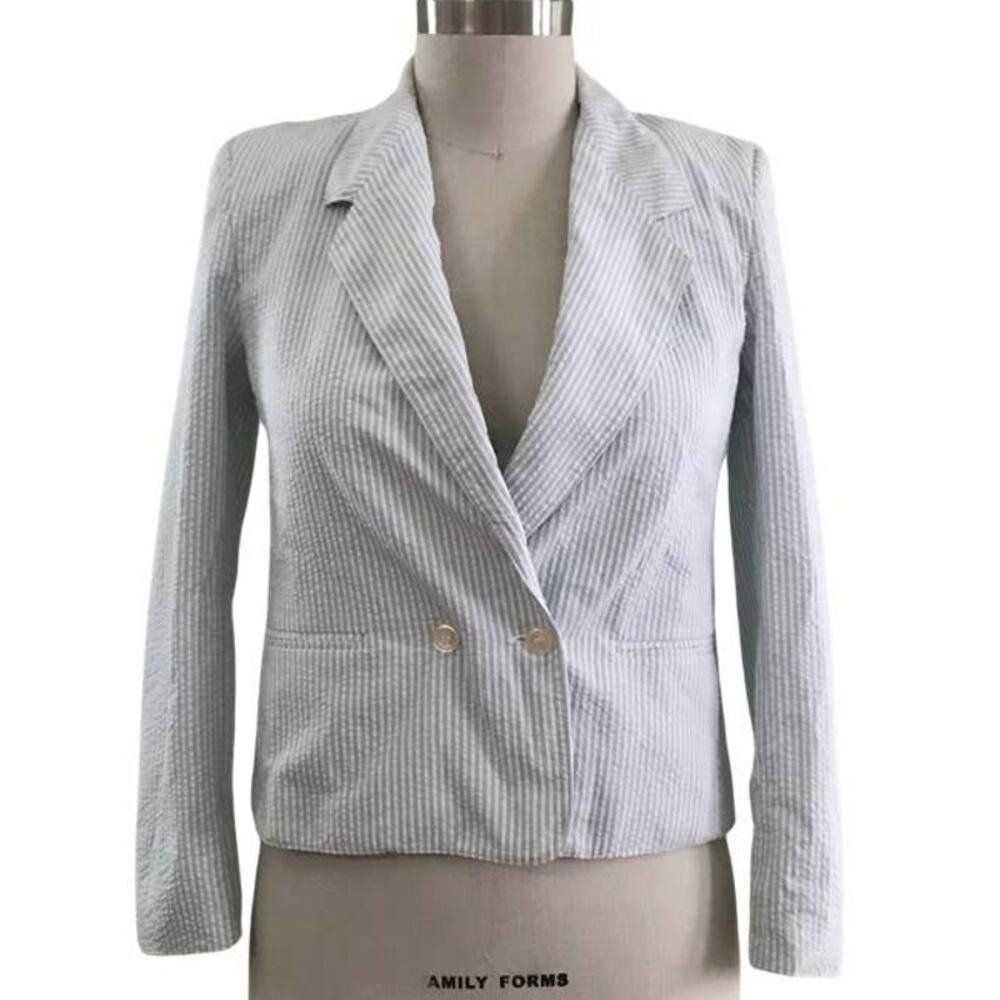 1970s The Villager Pinstriped Seersucker Jacket Size 12 Fits Modern Medium